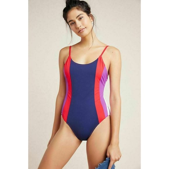 Sundry Anthropologie Colorblock One Piece Swim Suit Size Large 3 Bathing Suit - Picture 2 of 16